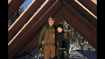 Winter is Here and Brings Challenges to Our Off Grid Cabin Build. Rafters are Up and Roof is Next!