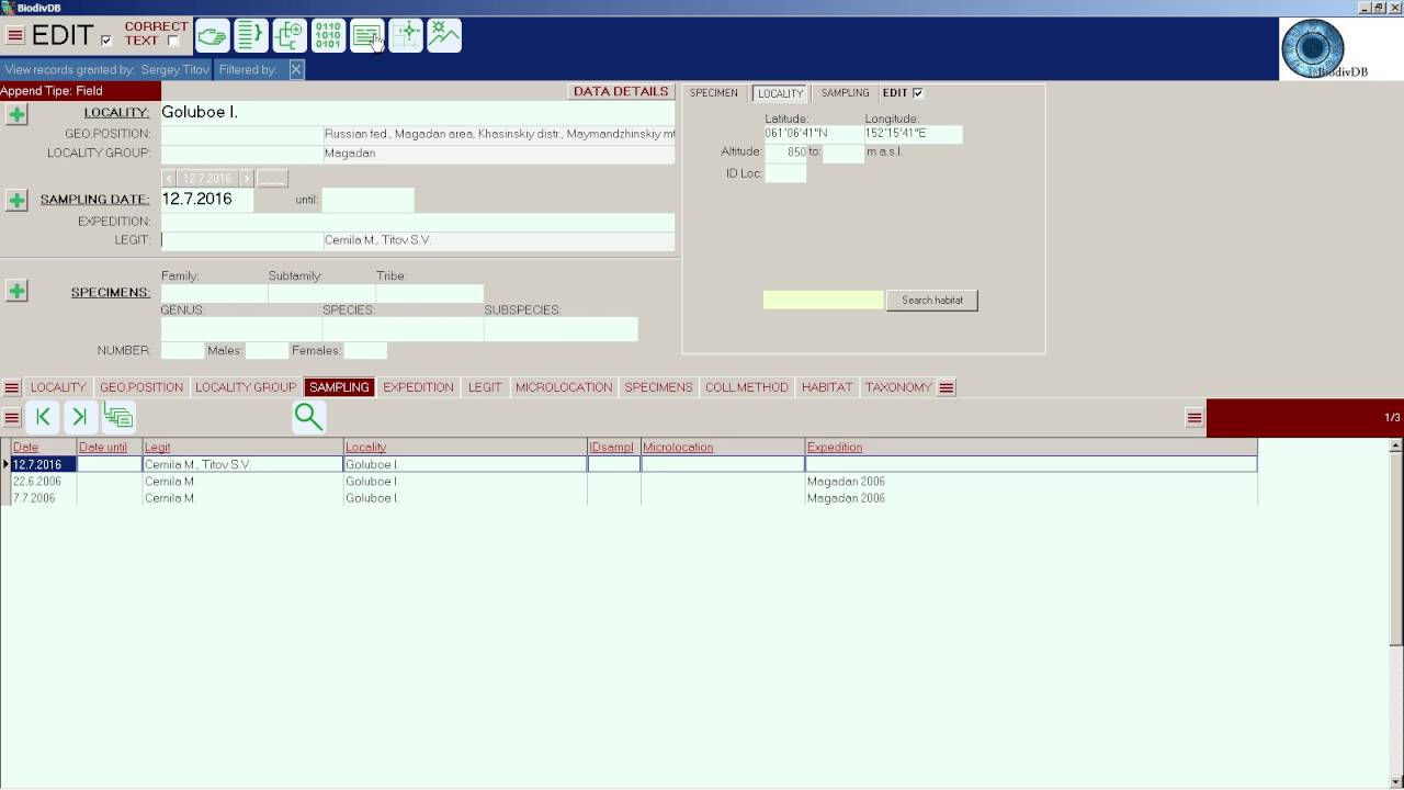 01 BiodivDB data and print Sampling entry labels
