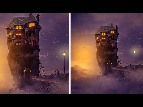 Photoshop Tutorial Manipulation Fantasy : House on the island | Floating island sky fantasy castle