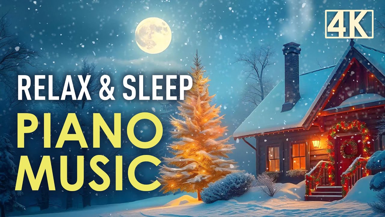 Relaxing Music | Winter Night | Calm Piano | Snowfall TV Background Video 4k | Christmas Screensaver
