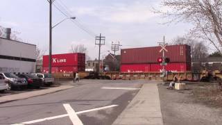 CP intermodal stack train with mixed freight at West Toronto junction.