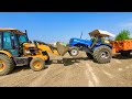 JCB 3dx working with Sonalika 60 Rx | John Deere | Eicher 485 | Levelling Field Stuck in Mud Pulled