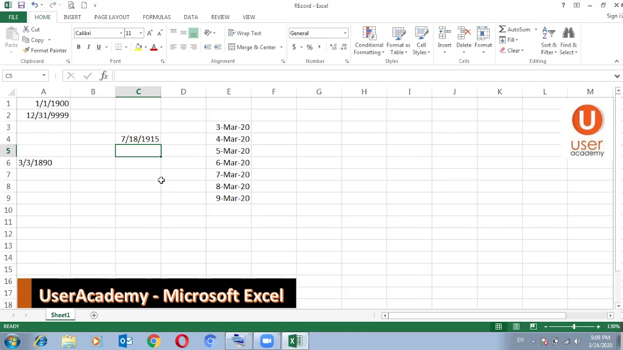 Microsoft Excel 08 Insert Date In Cells YouTube