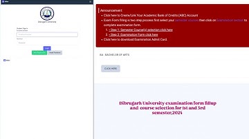 Dibrugarh University examination form fillup and course selection (FYUGP) for 1st and 3rd semester