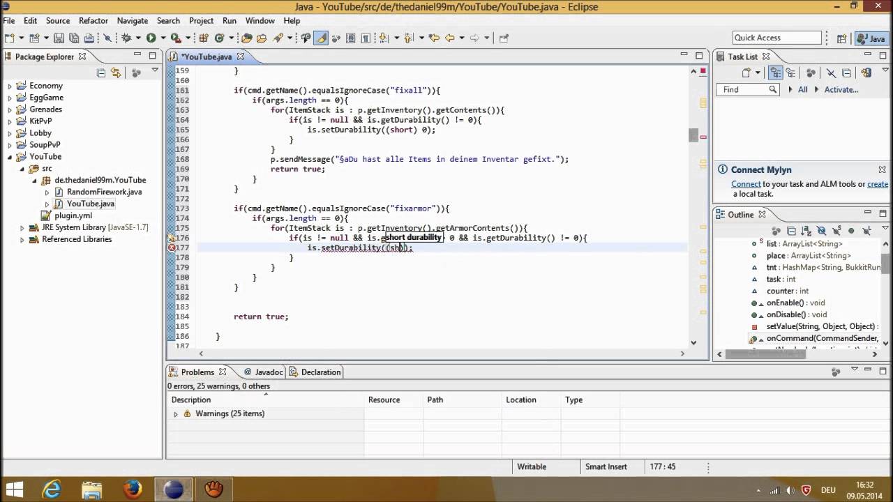 Bukkit Plugins Programmieren #20 - Inventar/Rüstung reparieren - YouTube