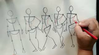 How to draw stick figure with movement.fashion illustration.(students for fashion designer)