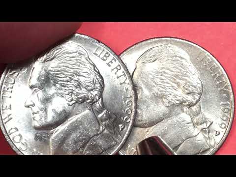 Look For These In Your Change - US 1999 Jefferson 5 Cents Coins - United States Nickels Worth Money