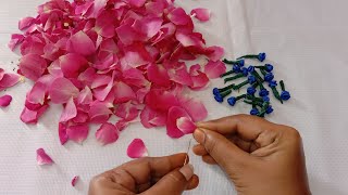 NEW Bridal GARLAND making using rose petals and blue satin flowers/rose petals malai/petals garland