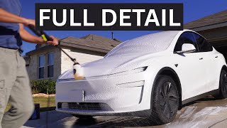 Detailing My Tesla Model Y at Home | Full Interior & Exterior Wash Cleaning Tesla Model Y