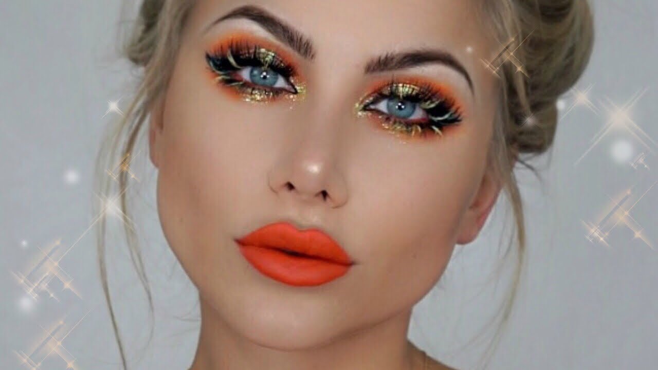 Halloween Pumpkin Spice Makeup Tutorial Bright Orange Lips Eyes