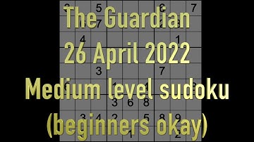 Sudoku solution – The Guardian sudoku 26 April 2022 Medium level