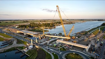 Uitdaging transport en montage enorme prefab betonnen liggers Roggebotbrug Kampen