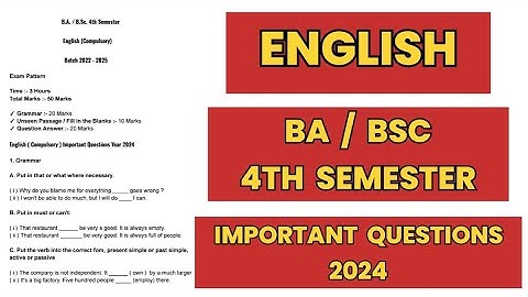 Gndu BA / Bsc 4th Semester English Compulsory Important Questions 2024 | English Question Paper 2024