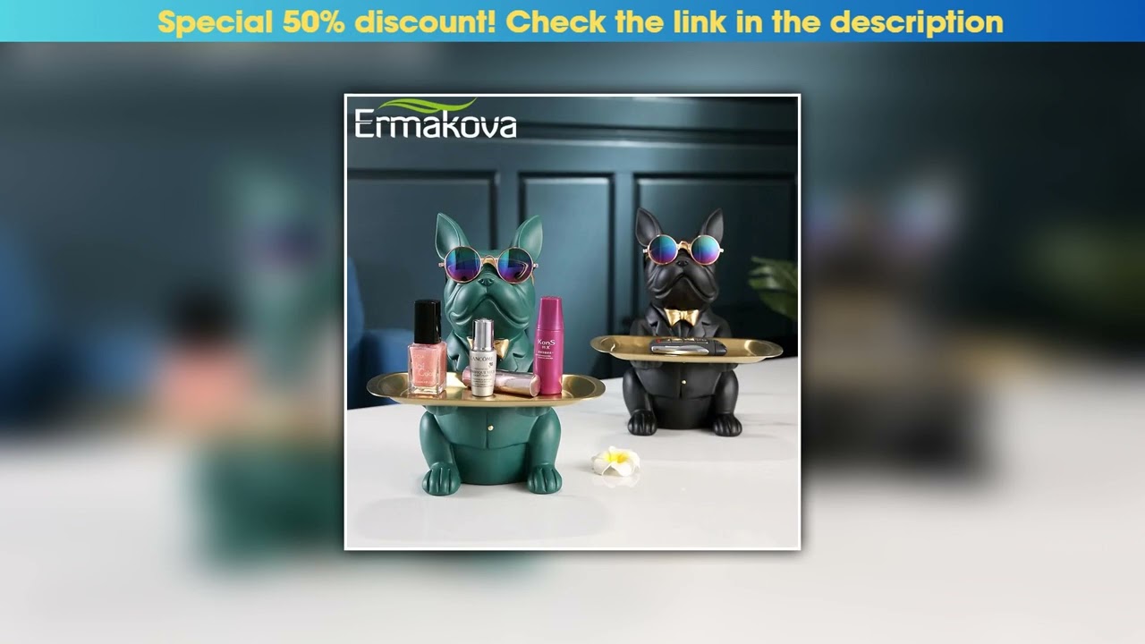 Get ERMAKOVA Nordic French Bulldog Sculpture Dog Figurine Statue Key Jewelry Storage Table Decorati