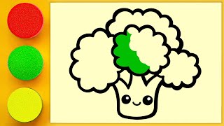 Broccoli Sand Painting & Coloring | Fun Drawing Healthy Food for Kids & Toddlers | Learn Vegetables