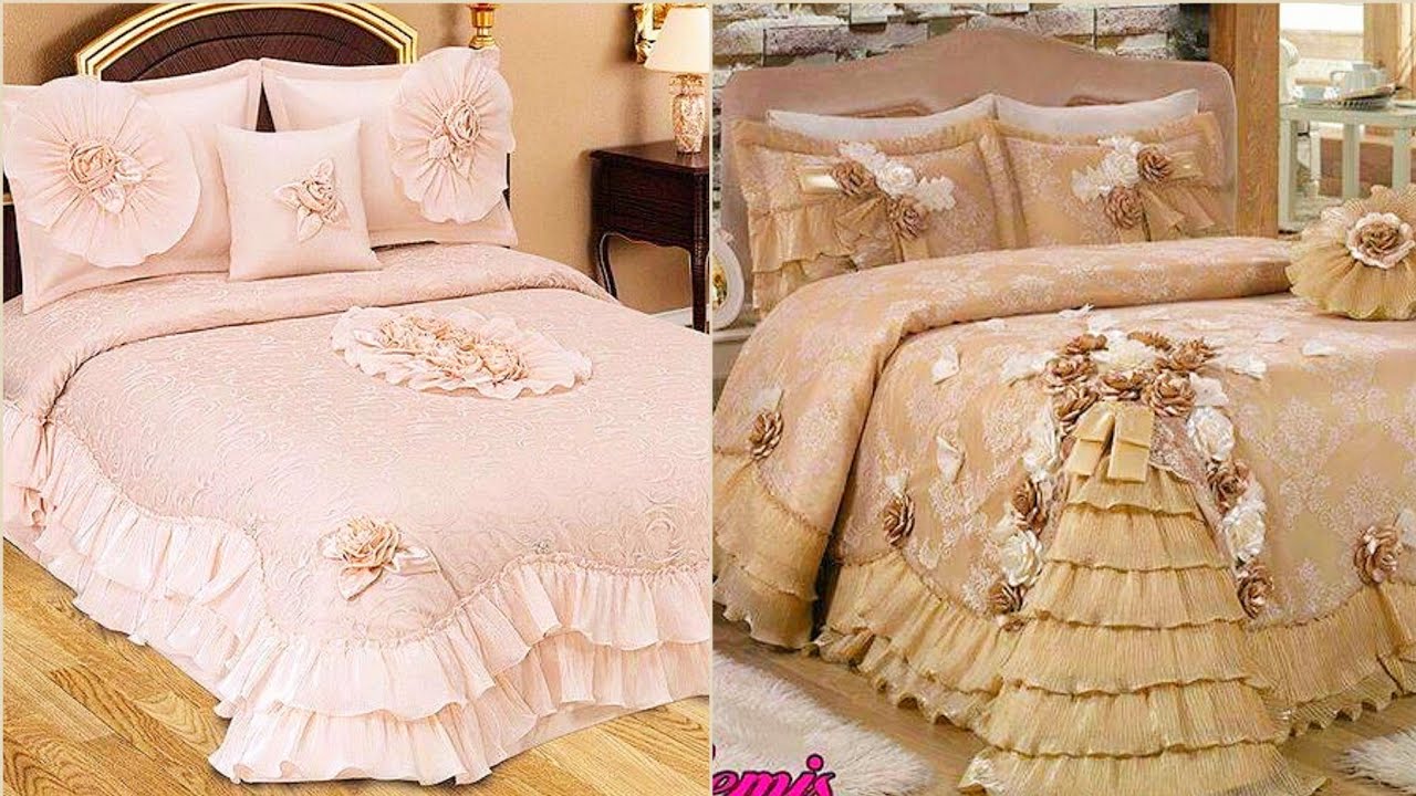 Luxury' Stylish Fancy Laceup Frilly Applique Work Bed Sheets Blankit