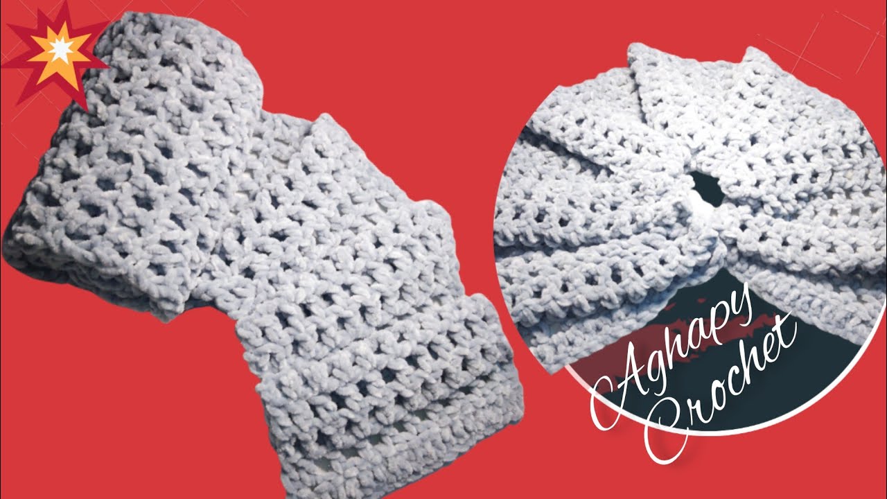 كروشيه كوفية/شال بخيط القطيفة بناتي بغرزة سهلة وسريعة للمبتدئين وشلة خيط واحدة 😊👌Crochet Scarf