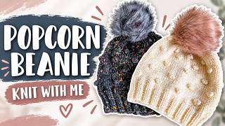 Popcorn Slouchie Beanie with Faux Fur Pom Pom | Knit with Me