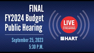 HART 2nd Public Hearing on FY24 Tentative Millage Rate & Annual Budget and Regular Board Meeting