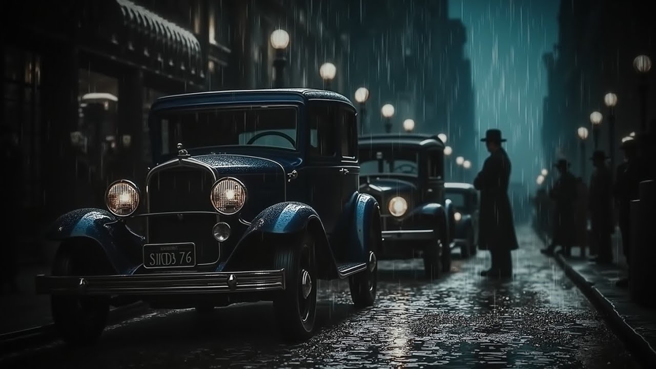 Джентльменский темный блюз и мелодии ночного городского дождя для релаксации