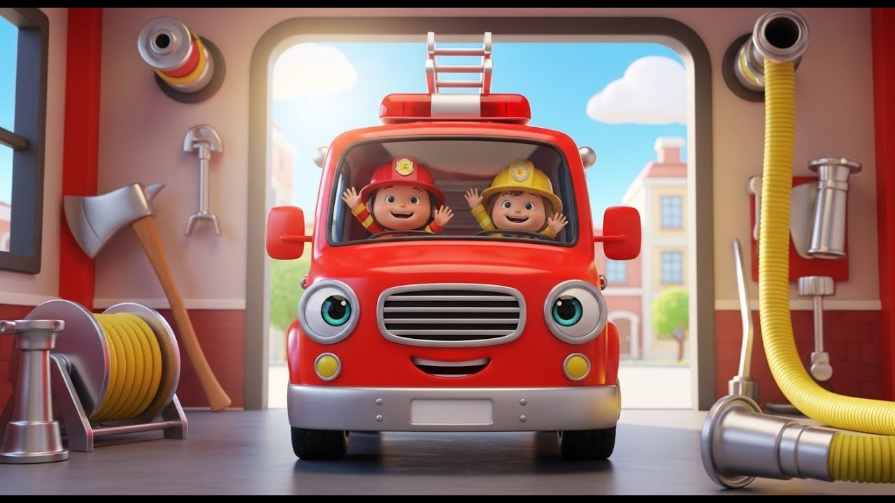 Wheels on the Fire Truck Vehicle Version for Kids | Fire Truck Song, Rescue Vehicle Nursery Rhymes