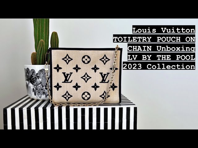 Louis Vuitton Raffia Toiletry Pouch on Chain 26 Black w/Gold Chain