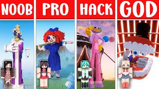 DIGITAL CIRCUS STATUE Build Challenge in Minecraft - NOOB vs PRO vs HACKER vs GOD \/ Animation