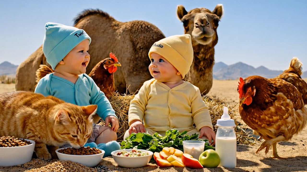 Babies, Cat, Chickens & a Camel Share the Sweetest Picnic