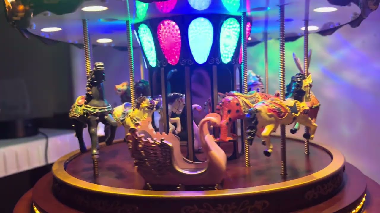 Mr Christmas Marquee Deluxe Carousel 2025 At night POV 1 