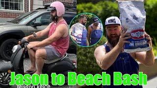 OMG Jason Kelce arrives at Beach Bash 2024 on Kylie Kelce s weird motorcycle