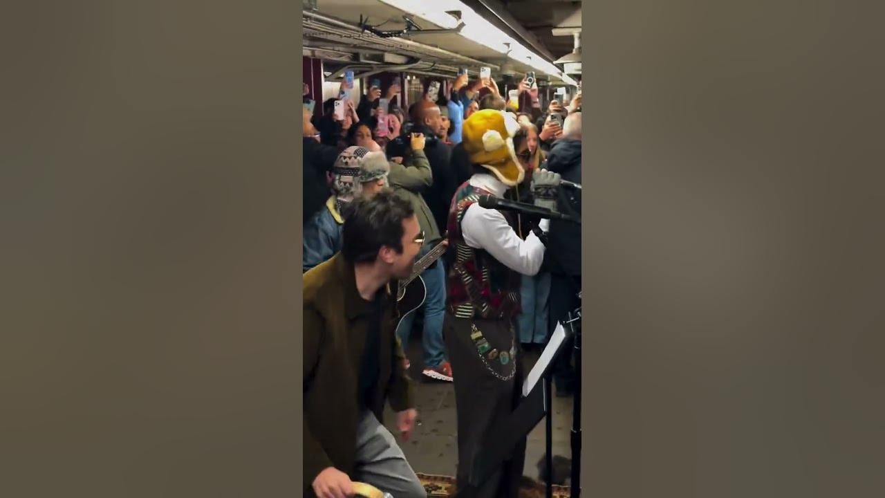 Bad Bunny (and Jimmy Fallon) had a surprise performance earlier today in a NYC subway at Rockefeller