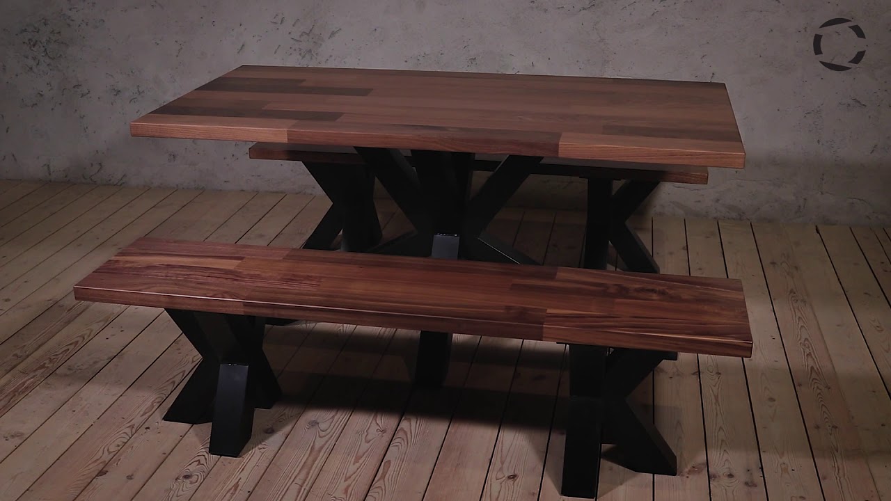 Matt Black Metal Legs And Walnut Table Top "Garnet Stripe"