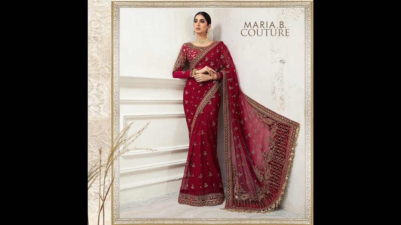Maria B Couture Red Wine Saree MC-027 Price Rs 18,500/-