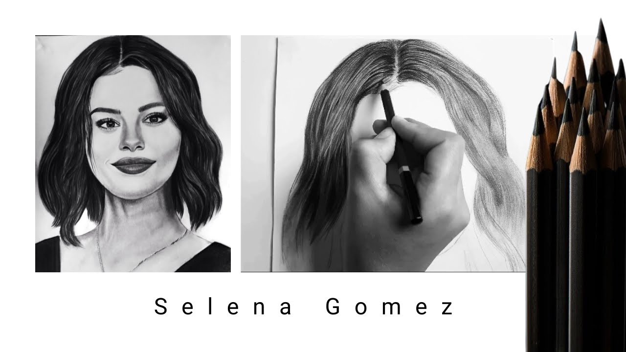 Sketching Salena Gomez/ How to sketch hair step by step tutorial. YouTube