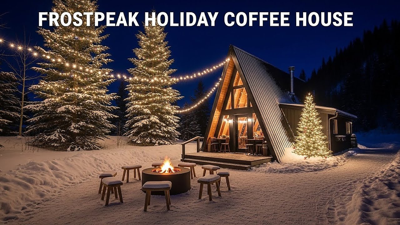Romantic Christmas Jazz by the Fireplace 🎄 Snowy Hillside Terrace Café Ambience for Magical Winter