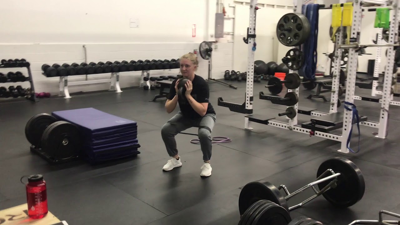 Slow Tempo Banded Goblet Squat - YouTube