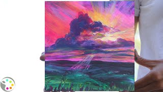 How to Paint a Sunset with Stormy Cloud | Acrylic Painting Tutorial