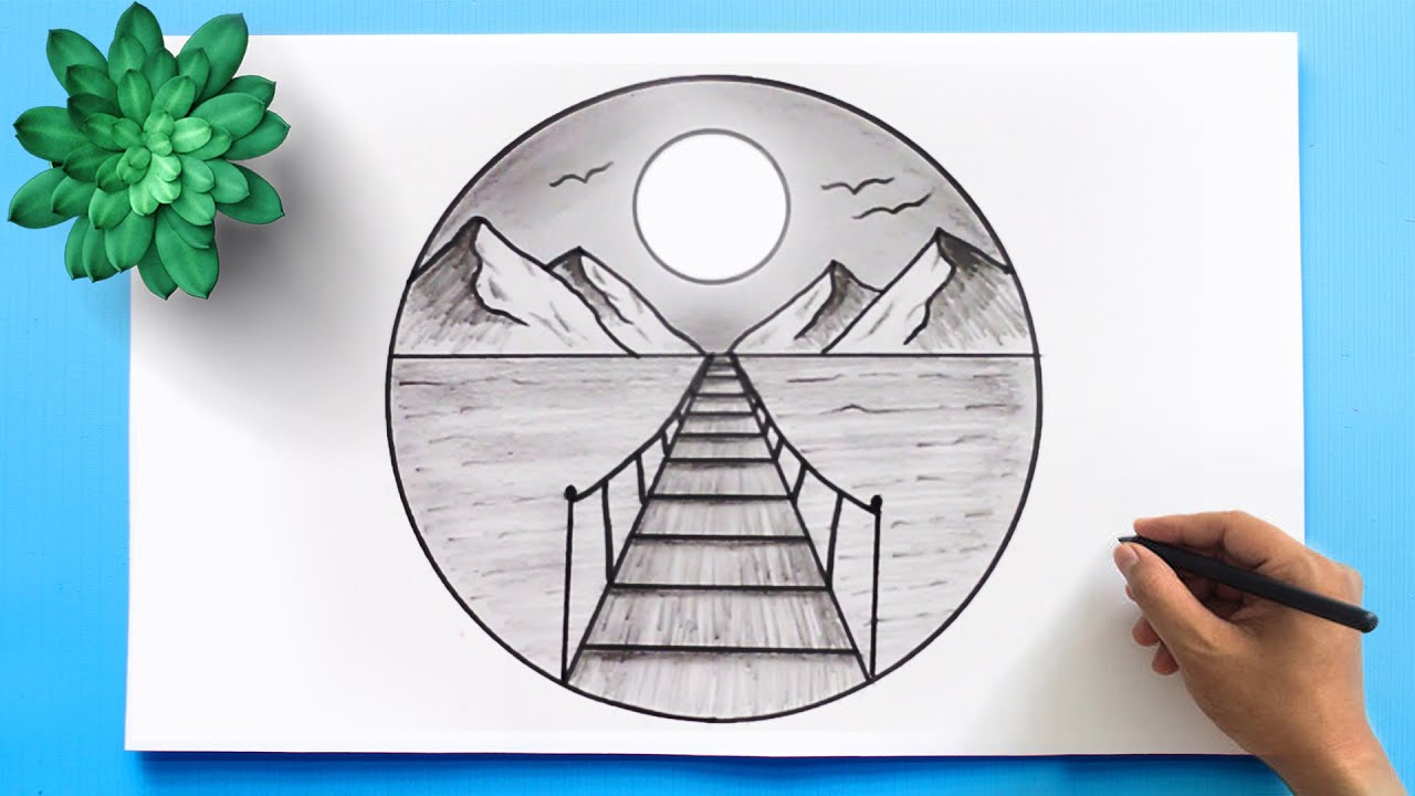 easy circle drawing - easy circle scenery - easy pencil drawings - easy  scenery - YouTube