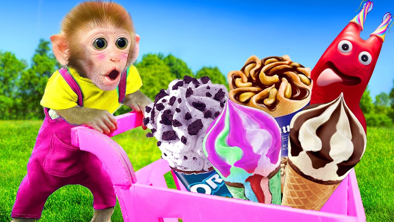 Monkey Bi Bon goes buy Ice cream in Vending Machine at supermarket with