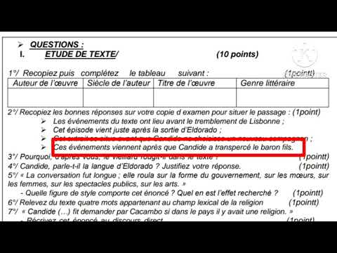 2bac libre تصحيح الإمتحان الجهوي الموحد السنة التانية أحرار candide ou l' optimisme
