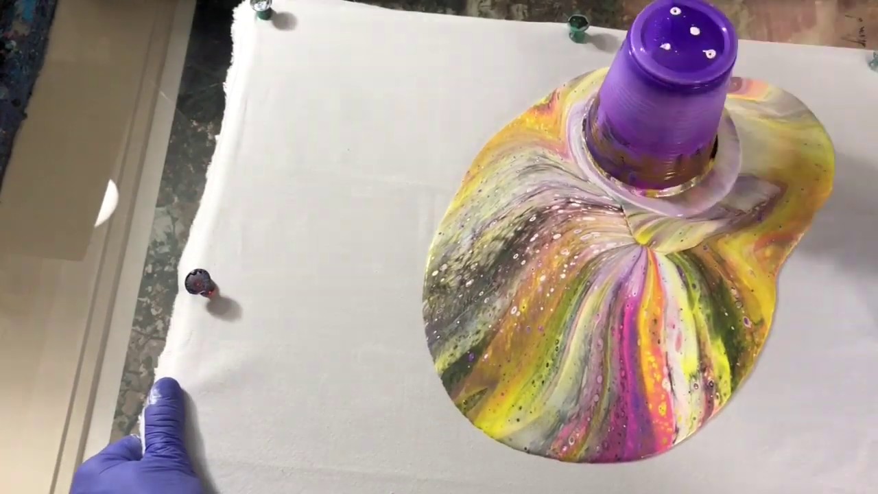 Flip Cup Fluid Acrylic Technique on Fabric • Fluid Paint Art Making ...