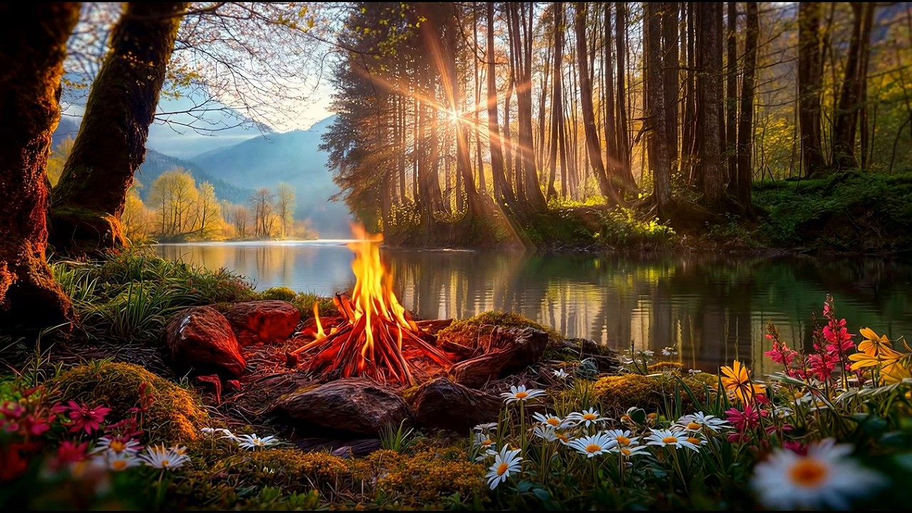 You’re Relaxing by a Campfire beside a Calm River 🌸🔥 Quiet Forest Morning