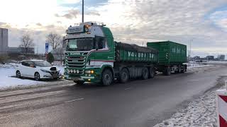 4K Scania R560 V8 Sound Van Der Bel Sloopwerken Leaving With Containers