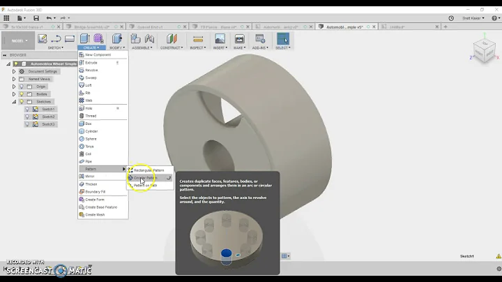 PLTW IED 5.2b - Circular Pattern for Simple Wheel Fusion360