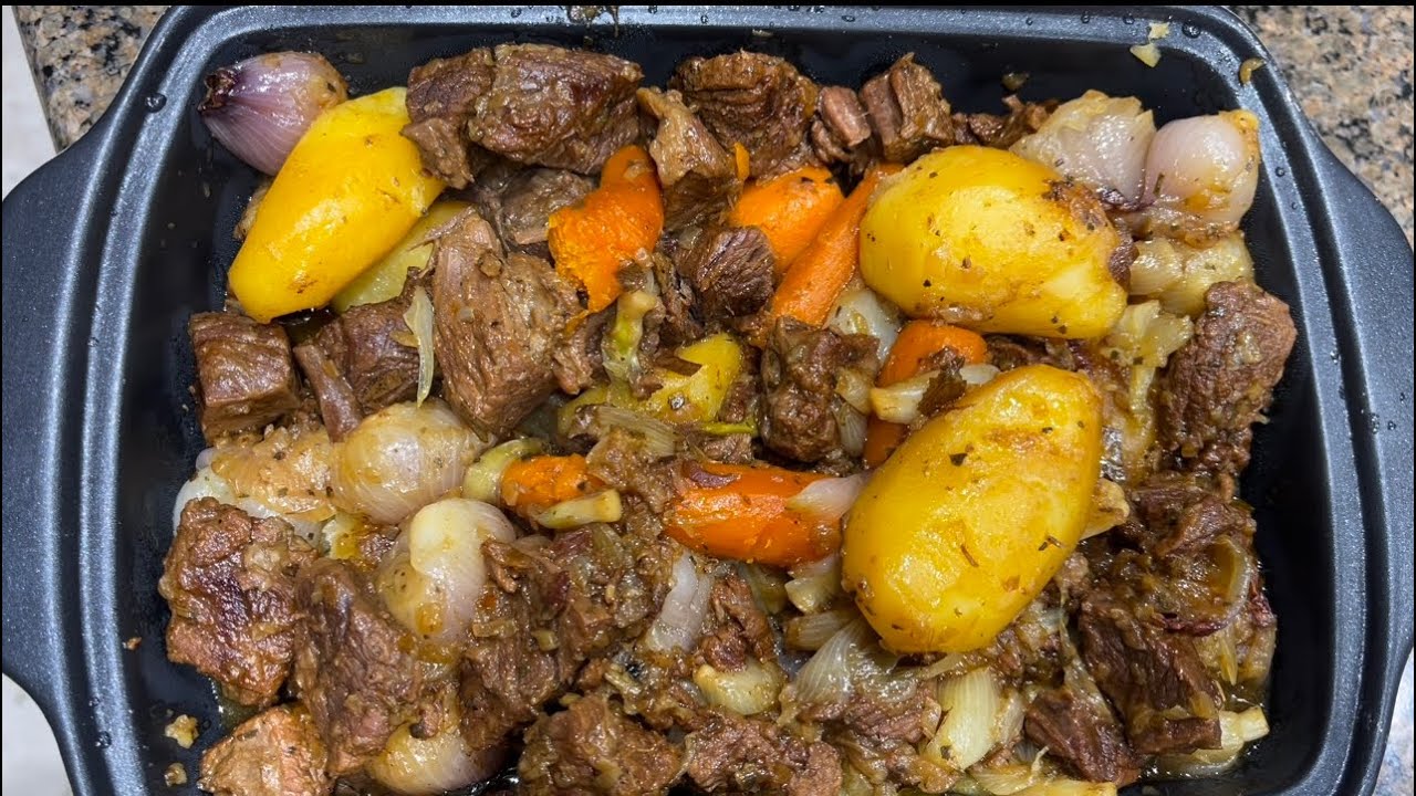 اسهل والذ طبق لحمة بالبصل والخضار