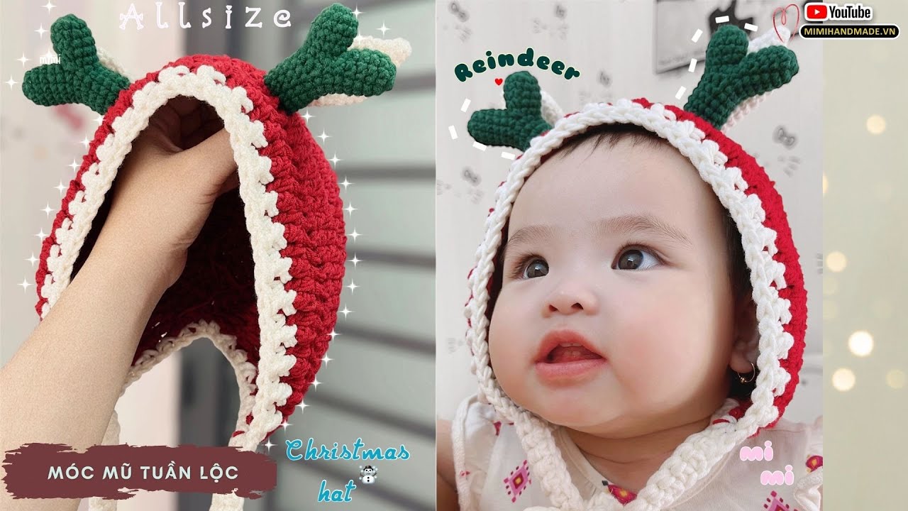 Crochet Reindeer Noel Hat 🦌 Móc Mũ Tuần Lộc Giáng Sinh Allsize | Mimi Handmade