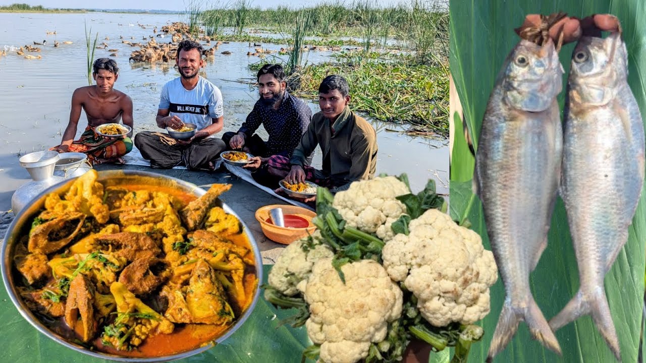 পরে পাওয়া ইলিশ মাছ দিয়ে ফুলকপি রান্না | Hilsa Fish with Cauliflower Village Style Cooking