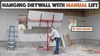 Hanging Drywall In The Shop... Very High Ceilings And A Manual Lift!