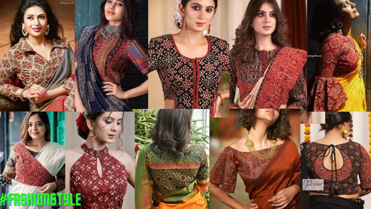 Latest Ajrakh Print Blouse Designs | Ajrakh Saree Blouse | Cotton Blouse Design | 