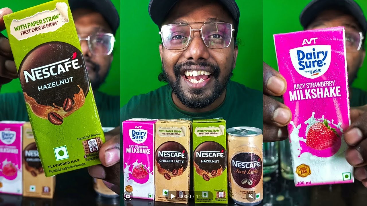 Nescafe hazelnut chilled latte ice latte juice mukbang ASMR - YouTube